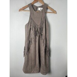 J.O.A. Los Angeles Dress  Woman's Small Light ‎ Brown Faux Suede Fringe Hippie